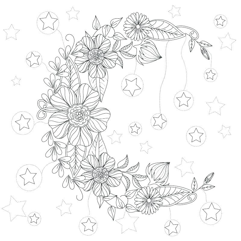 800x800 Sun And Moon Coloring Pages Moon Coloring Pages Floral Moon