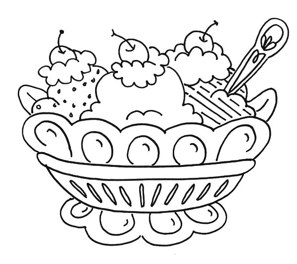 600x533 Ice Cream Sundae Coloring Page Banana Split And Ice Cream Coloring