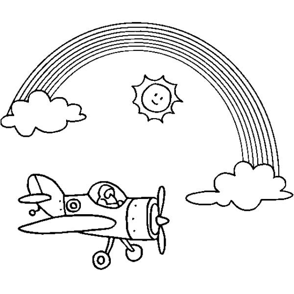 600x600 An Airplane Flying Over The Sunny Rainbow Coloring Page