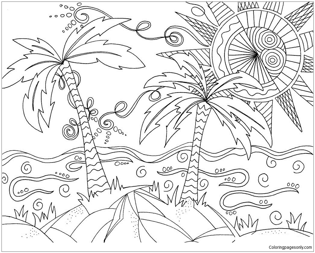 1044x839 Sunny Beach Coloring Page