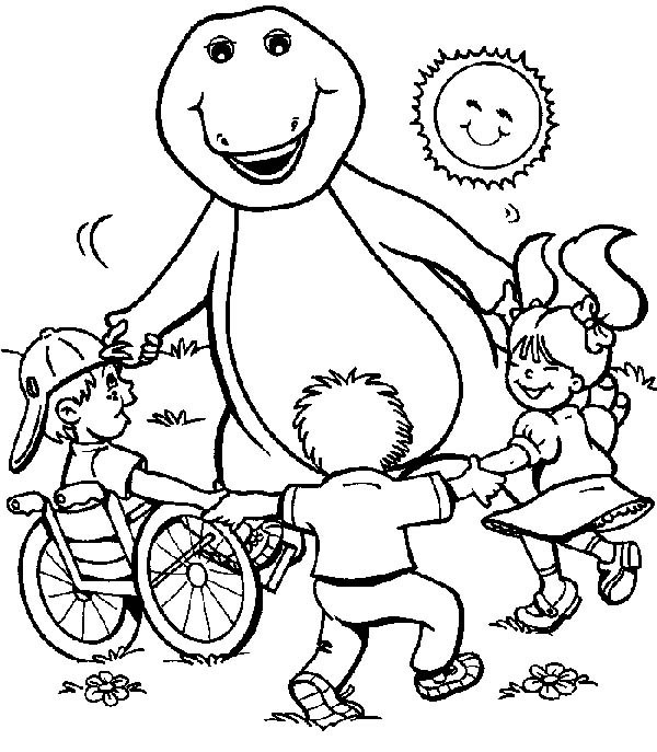 600x687 Barney Playing With Kids On Sunny Day Coloring Pages Best Place