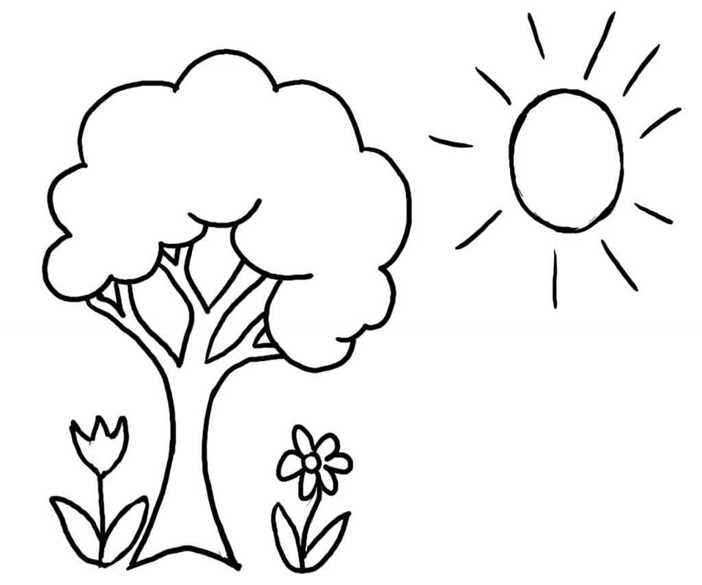 1024x854 Coloring Pages ~ Sun Coloring Page Spring Tree Flowers And Aztec