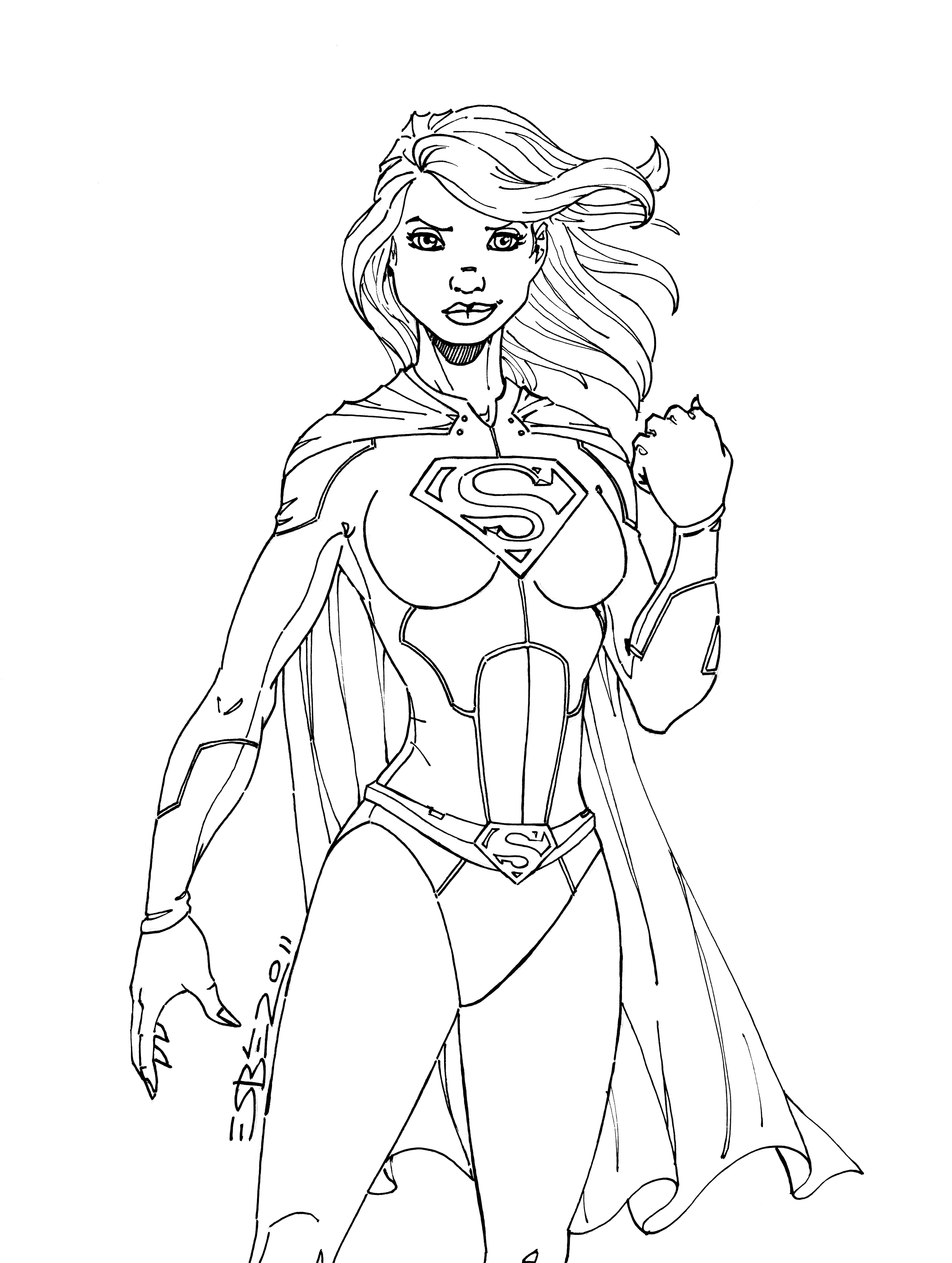 2478x3288 Supergirl Bw Line Art