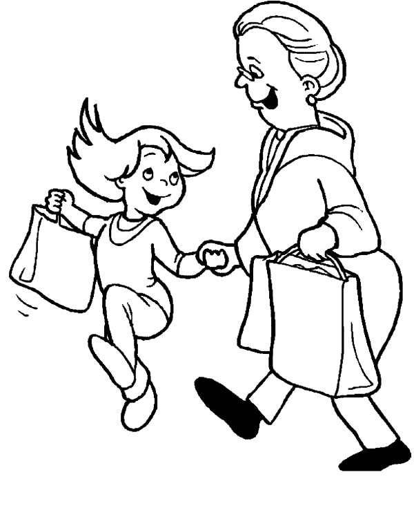 600x732 Girl Going To Supermarket With Grandmother Coloring Pages Color Luna