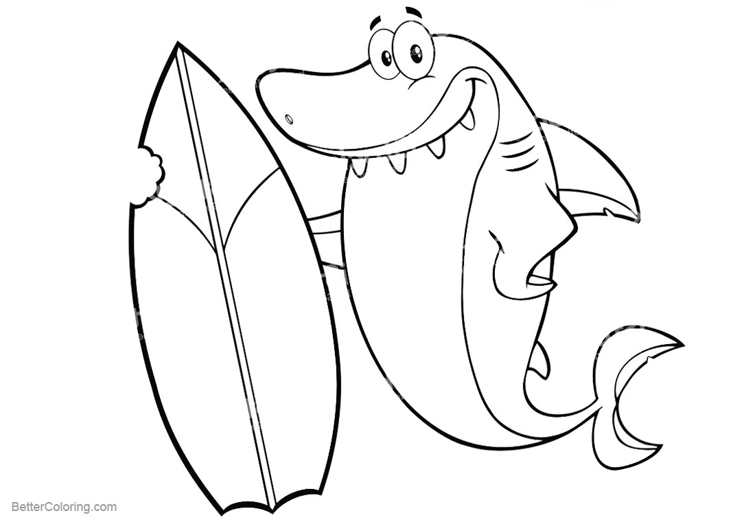 1100x760 Surfboard Coloring Pages A Cartoon Shark And Surfboard