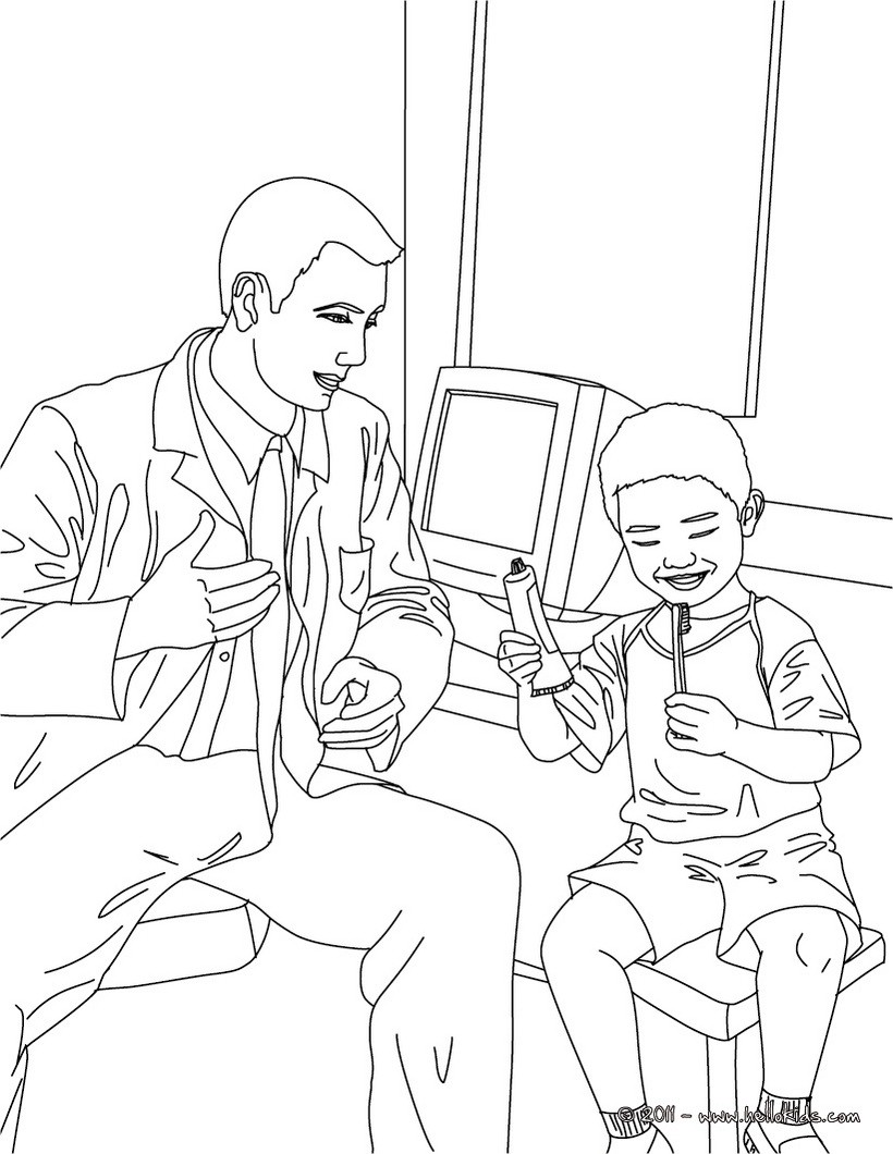 820x1060 Dentist And Kid In The Dental Surgery Coloring Pages