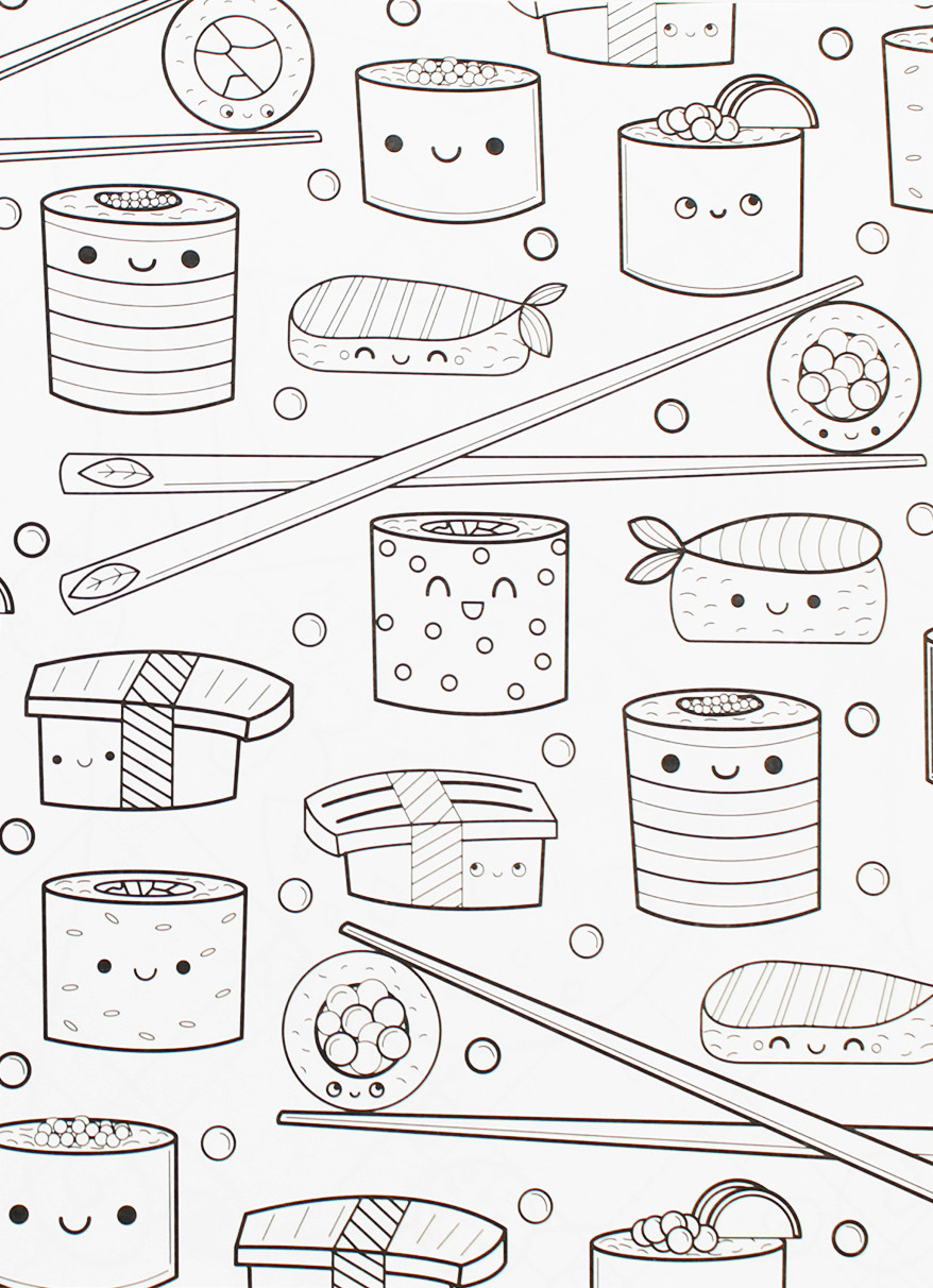 878x1212 Kawaii Sushi Coloring Pages
