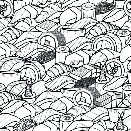 450x450 Sushi Coloring Pages Plenty Of Sushi And Roll Cute Food Hand Drawn