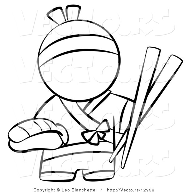 600x620 Vector Of Japanese Chef With Chopsticks And Sushi