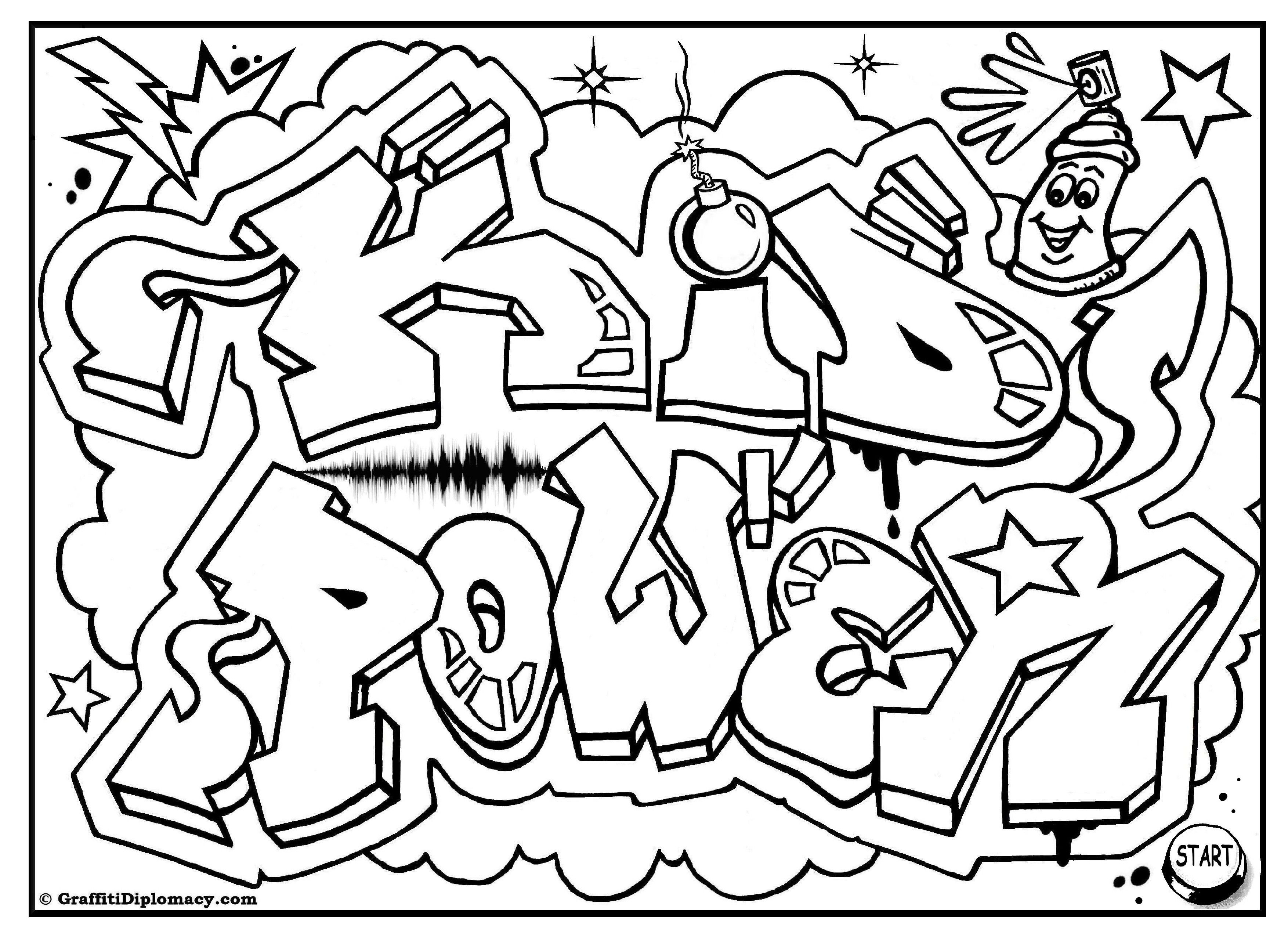 3508x2552 Kid Power Free Graffiti Coloring Page, Free Printable, Colouring