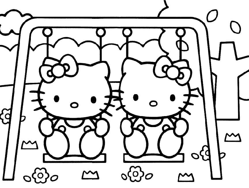 864x651 I Have Download Two Hello Kitty Play Swing Coloring Page