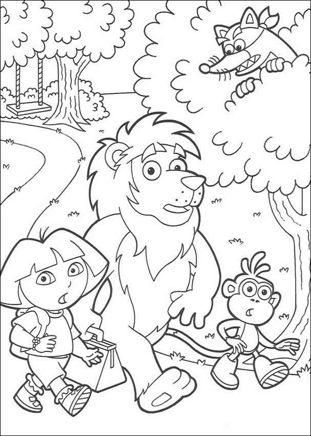 607x850 Dora Boots And Lion On The Swing Coloring Page