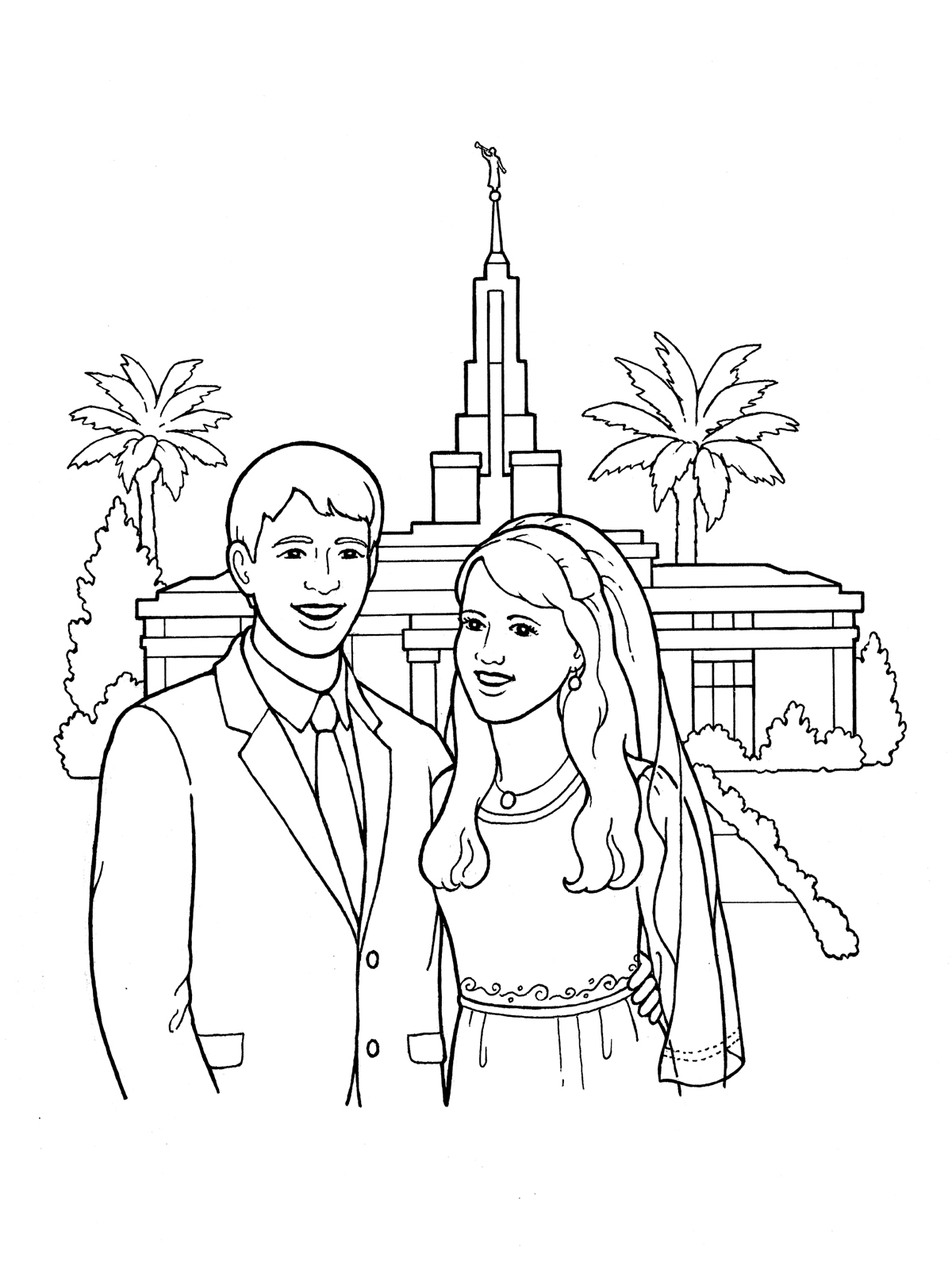 1200x1600 Coloring Page For Primary Kids Of A Bride And Groom Outside
