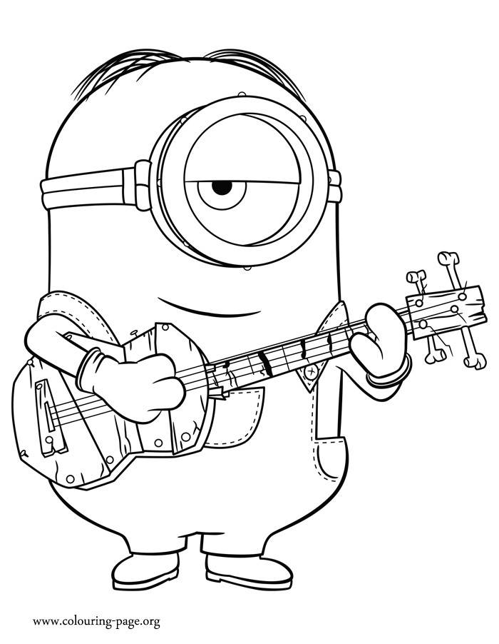 700x902 Minions Stuart Playing Guitar Coloring Page In Pages On Printable