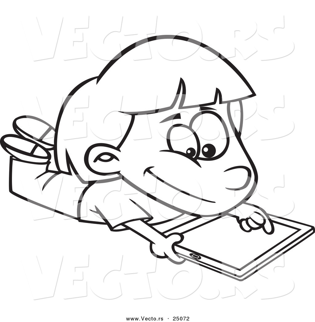 1024x1044 Vector Of A Cartoon Girl Using An Ipad Tablet Computer