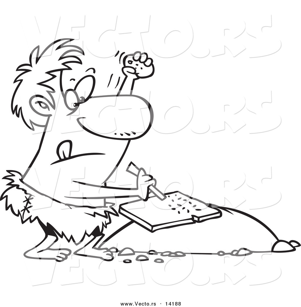 1024x1044 Vector Of A Cartoon Prehistoric Man Chiseling A Tablet