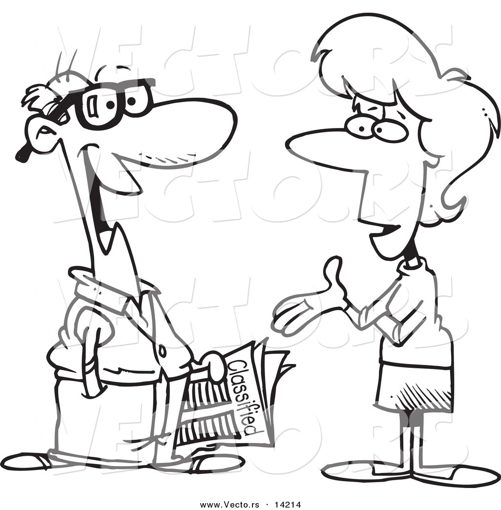 1024x1044 Vector Of A Cartoon Woman Talking To A Man About Classified Ads