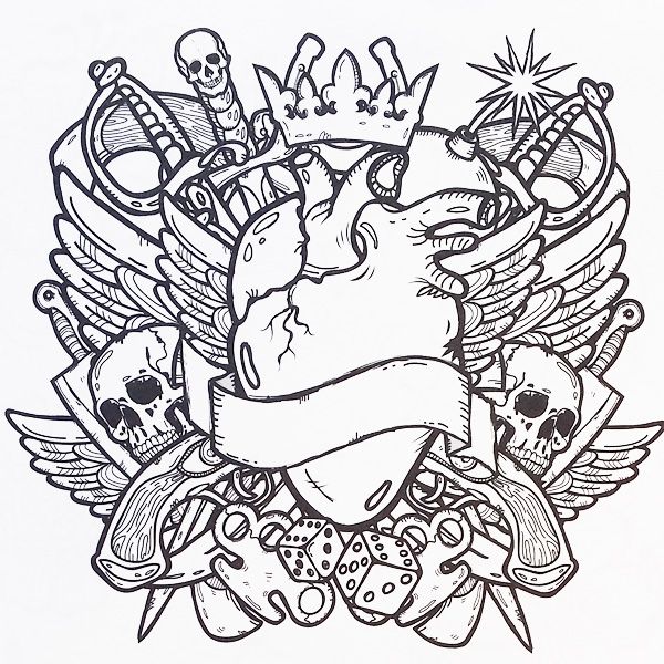 600x600 Tattoo Coloring Pages