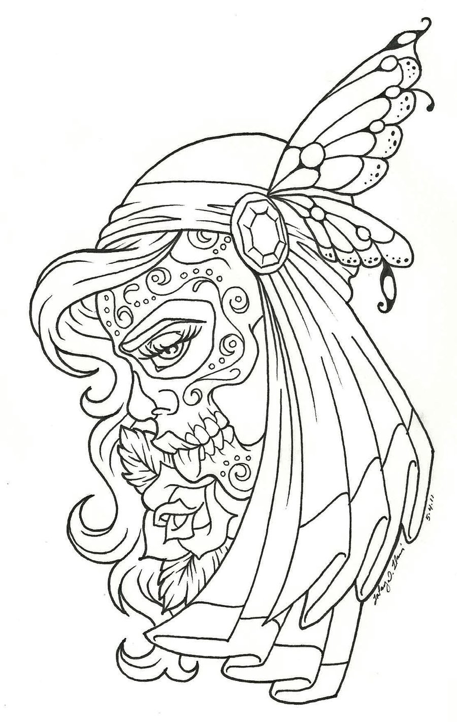 900x1420 Day Of The Dead Coloring Pages Free Dia De Los Muertos Best Tattoo