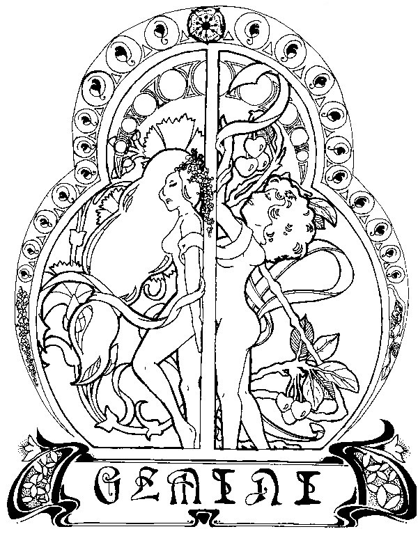 600x770 Adult Coloring Page Astrology Gemini 6