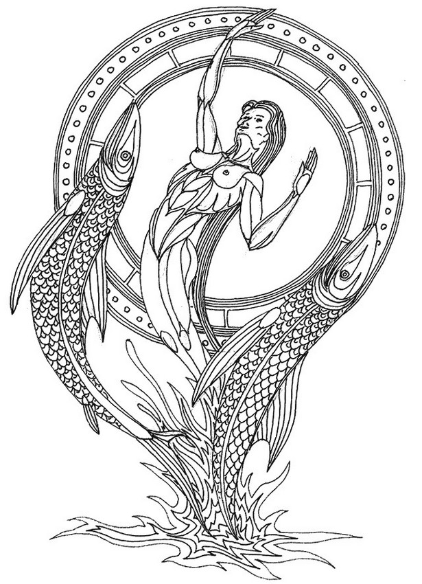 615x850 Adult Coloring Page Astrology Pisces 12
