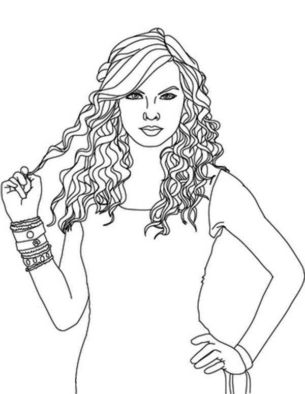 600x775 Taylor Swift, Taylor Swift Hold Her Hair Coloring Page