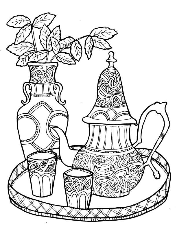 612x792 Tea Coloring Pages Moroccan Tea Set At Tea Coloring Pages