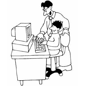 300x300 Teacher And Student Working On Computer Free Coloring Sheet