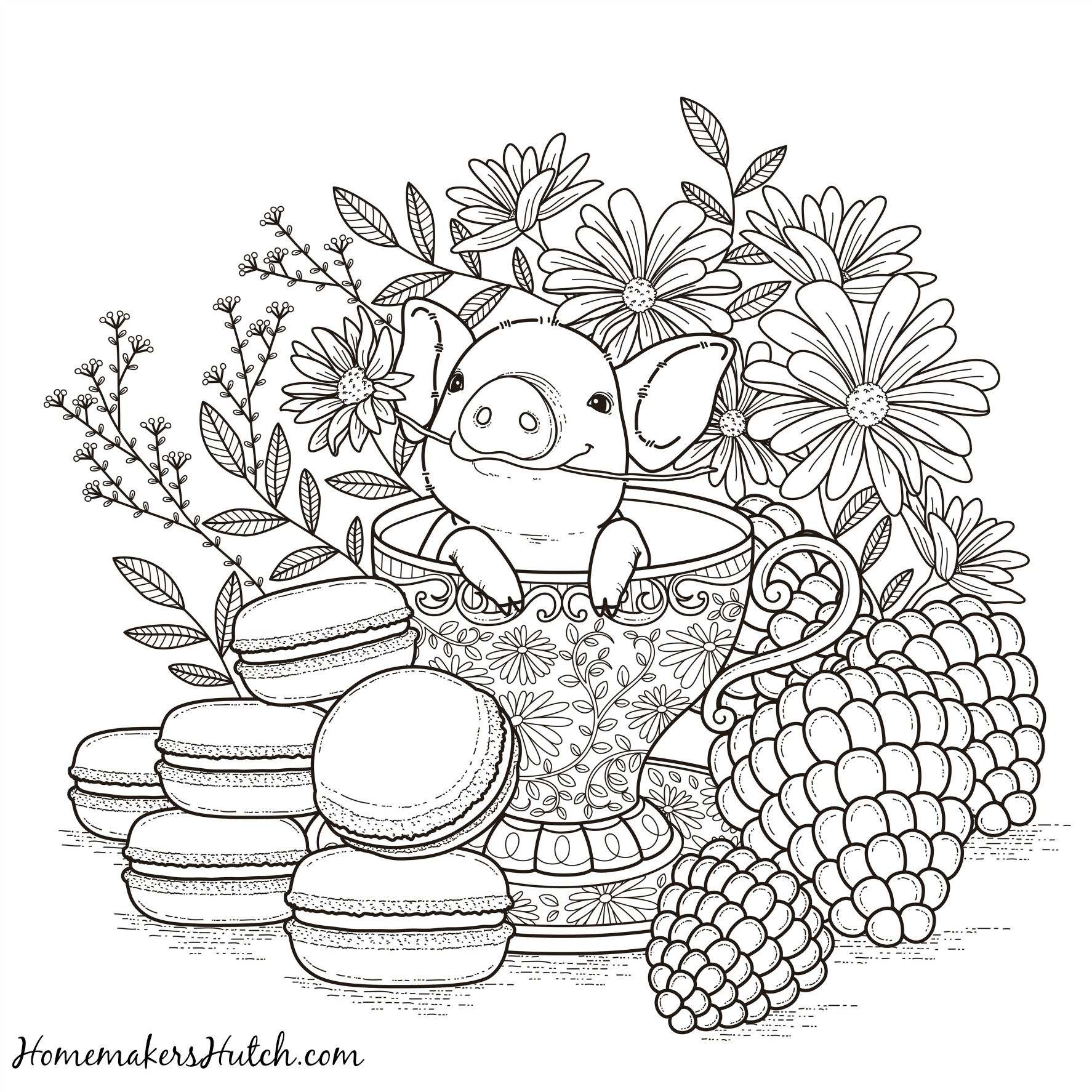 1774x1774 Pig In A Tea Cup Adult Coloring Page Homemaker S Hutch New
