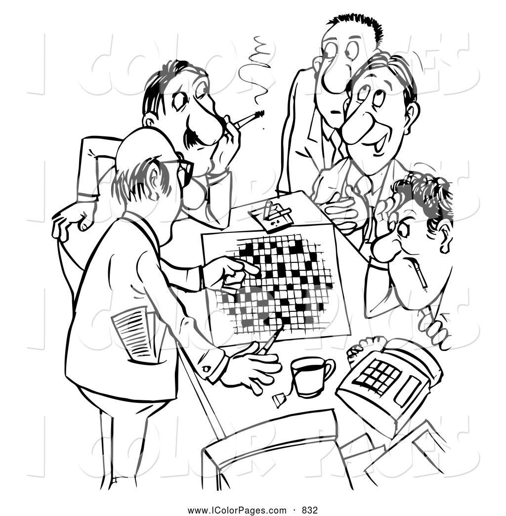 1024x1044 Coloring Page Of A Black And White Outline Of Smiling Men Working