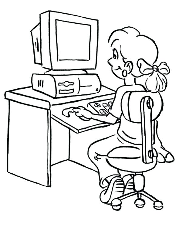 600x761 Computer Coloring Page A Lady Working On Her Computer Coloring