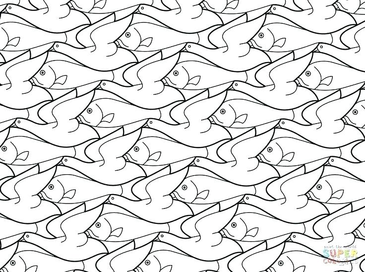 736x548 Escher Coloring Pages Tessellations Coloring Pages Mandala Birds