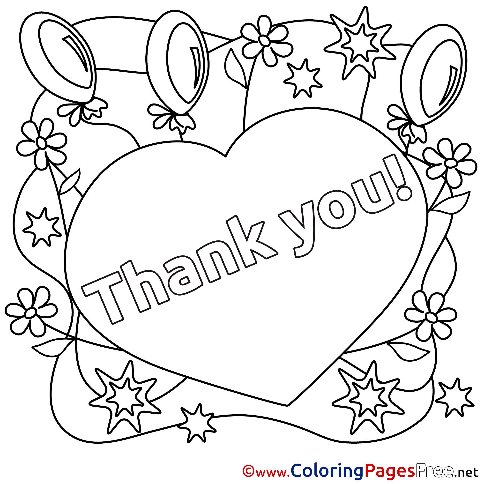 2001x2001 Heart Balloons For Kids Thank You Colouring Page
