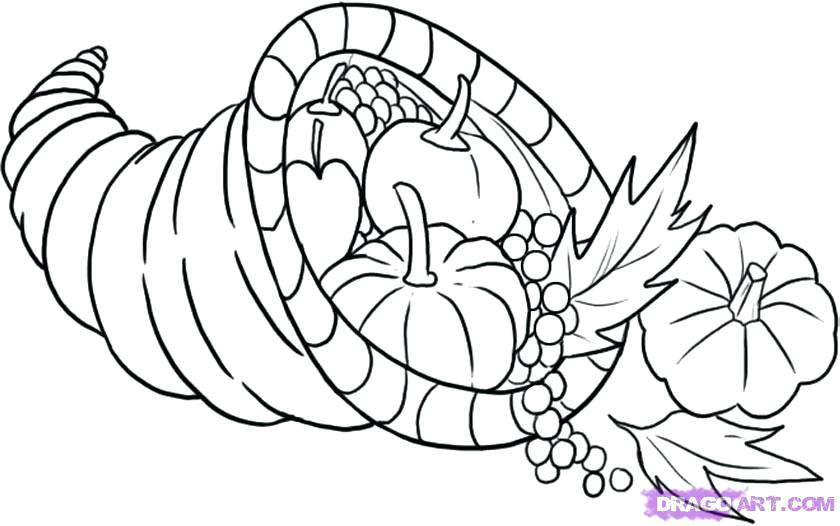 840x526 Cornucopia Pictures To Color How Draw Cornucopia Step Thanksgiving