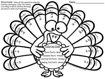 350x263 Coloring Pages Turkey Math~color By Code Addition Strategies