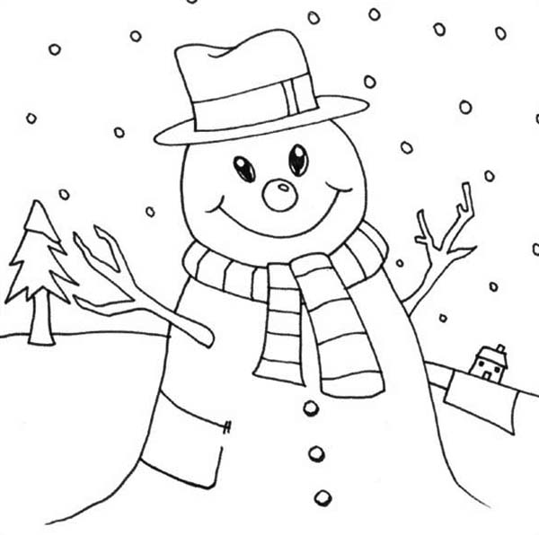 600x596 Mr Snowman On Christmas Love Snowy Rain Coloring Page