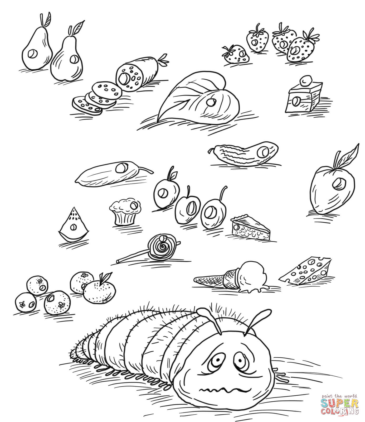 1385x1600 Very Hungry Caterpillar With Fruits And Foods Coloring Page Have