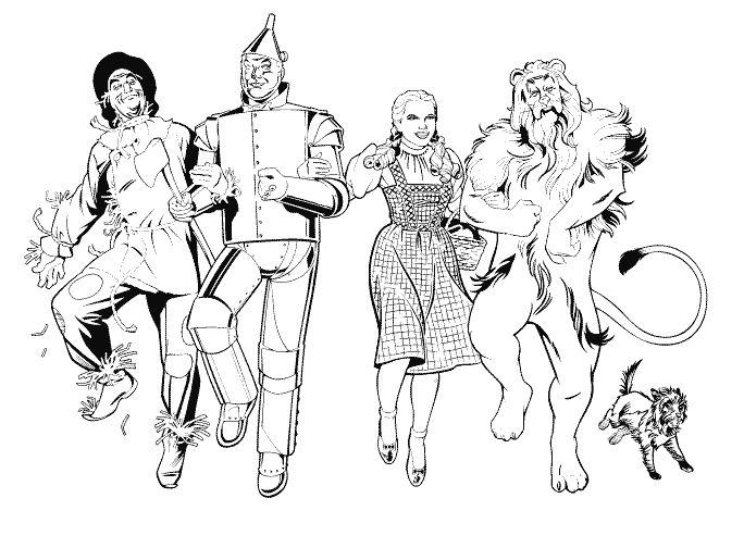684x504 Scarecrow, Tin Man, Dorothy And Cowardly Lion Coloring Page