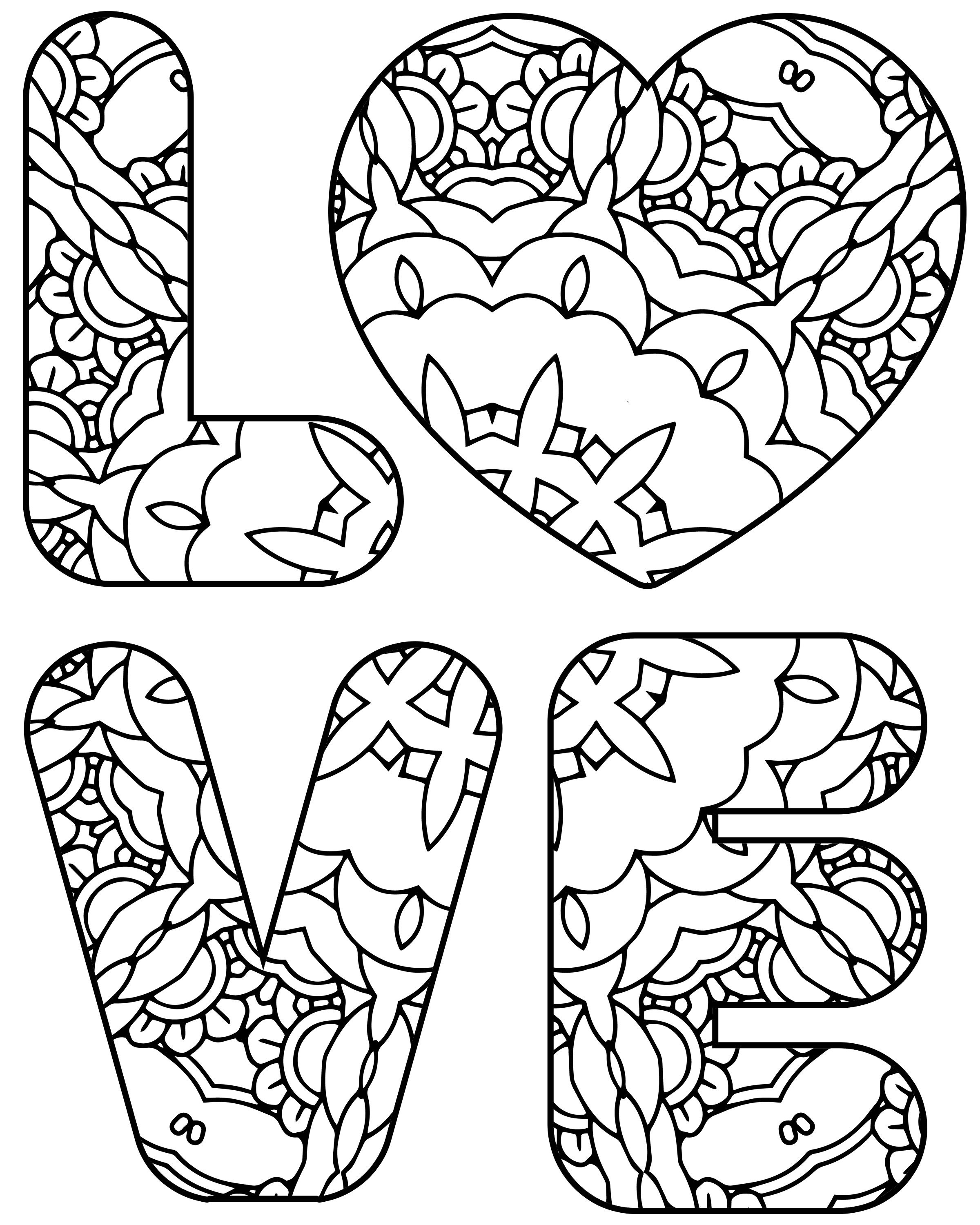 2400x3000 Word Love Coloring Pages