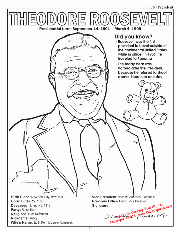 612x792 Teddy Roosevelt Coloring Page From The American Presidents Jeans