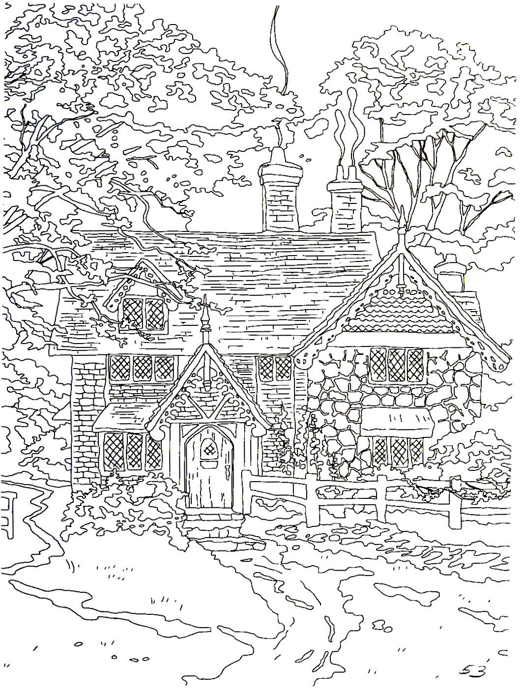 1064x1410 Gingerbread Cottage Thomas Kinkade Painting Coloring Book