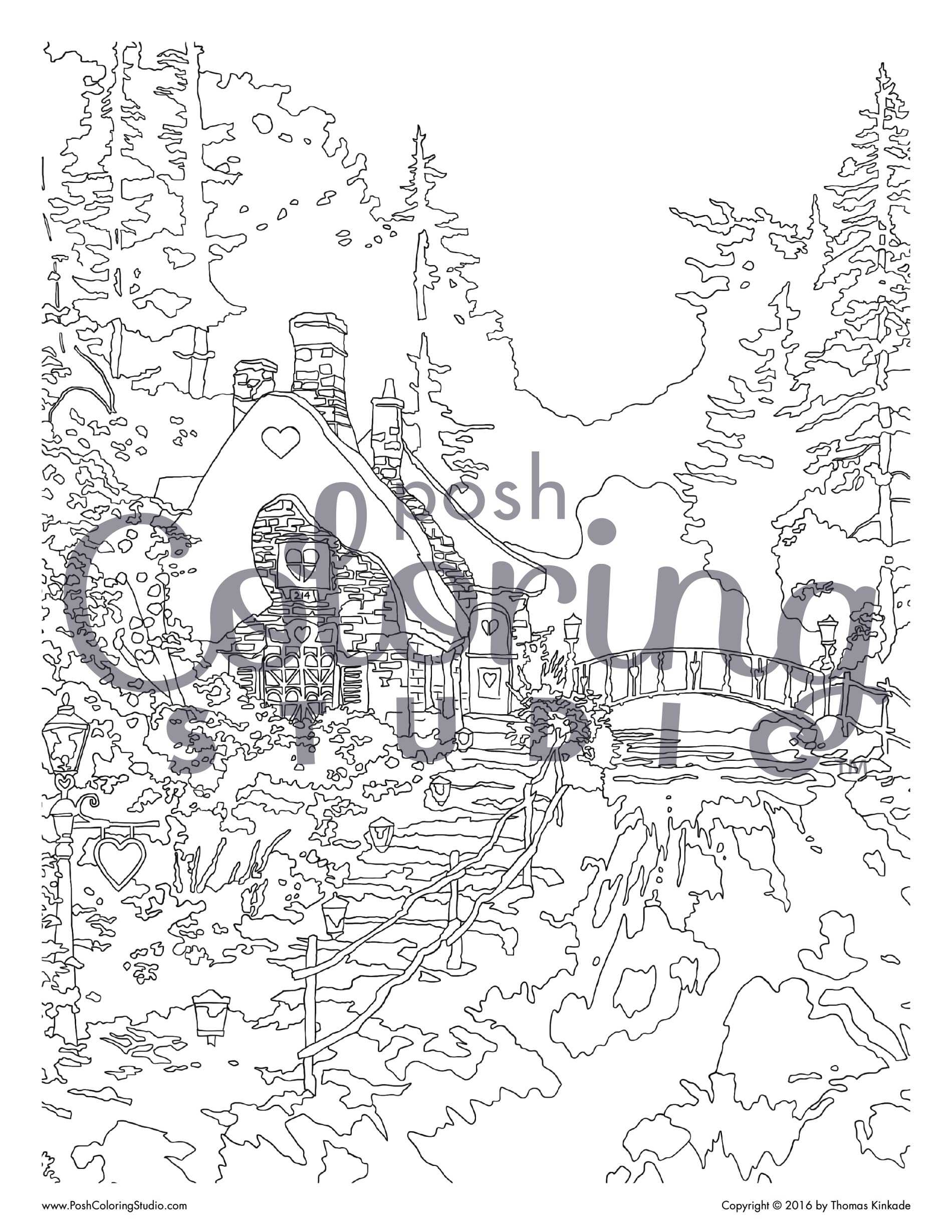 1900x2458 Thomas Kinkade House Plans With Bridges Coloring Pages From Adult