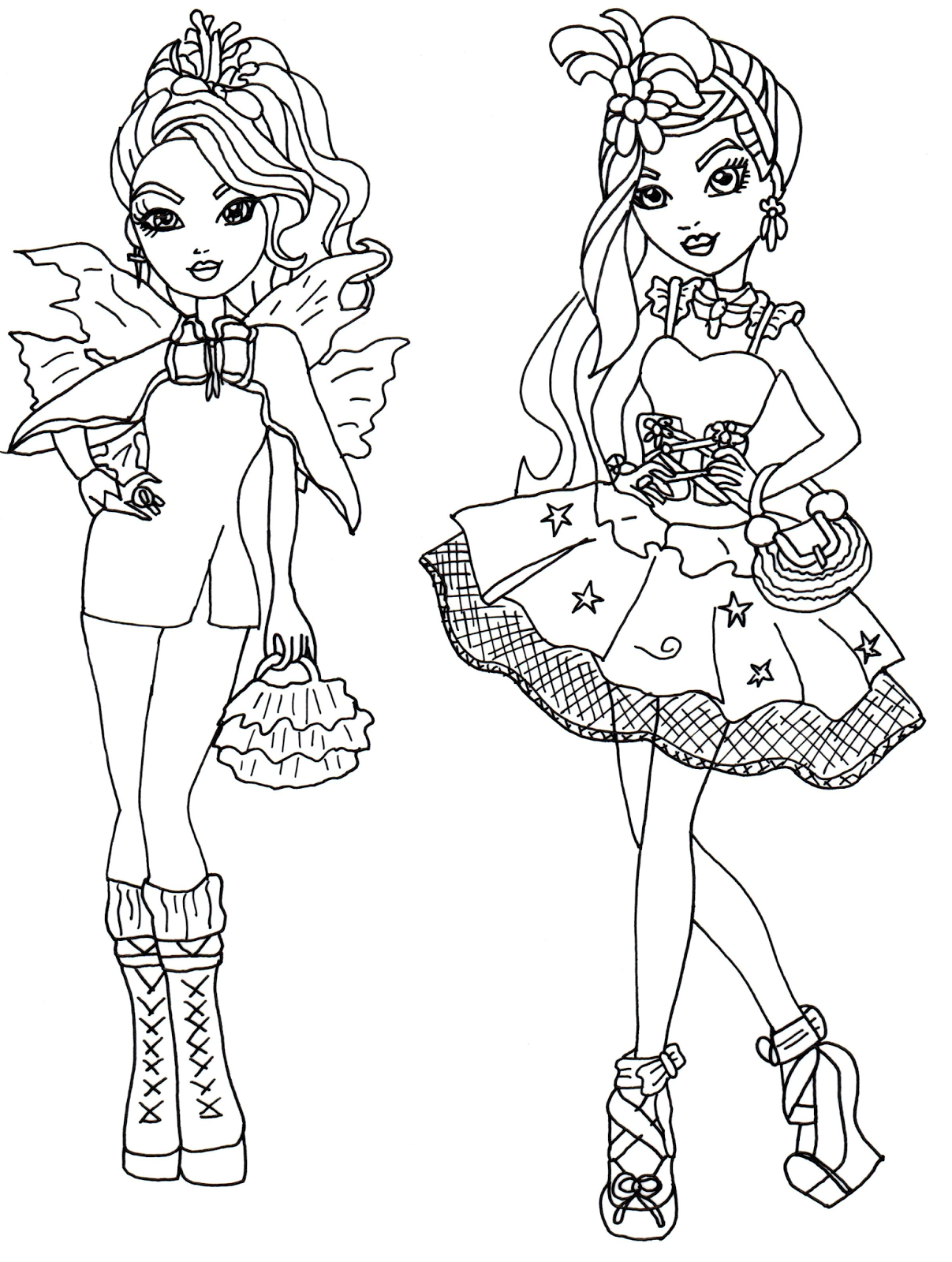 1207x1600 Faybelle thorn and duchess swan ever after high coloring page.png
