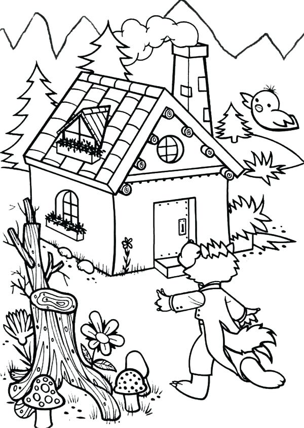 600x845 Wolf Found The House Of Three Little Pigs Coloring Pages Batch