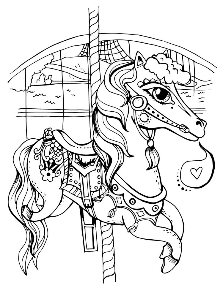 750x970 Spokane Carousel Horse Coloring Page Tiffany Patterson Art