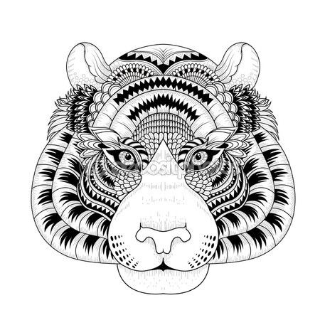 450x450 Cabeza De Tigre Atractivo Para Colorear Vector De Stock