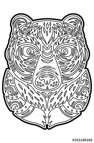 329x500 Polynesian Tiki Totem Bear Mask. Coloring Page