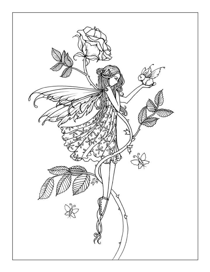720x932 Free Rose Fairy With Tiny Winged Bunny Free Coloring Page By Molly