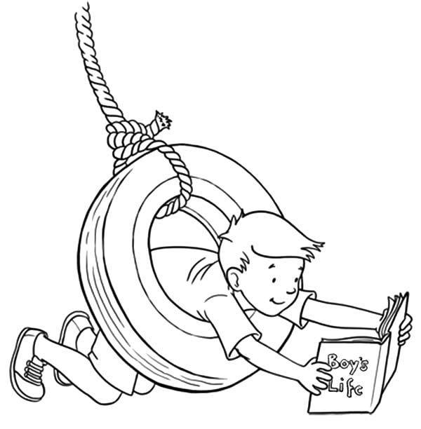 600x612 Boy Play With Car Tire Swing Coloring Pages Best Place To Color