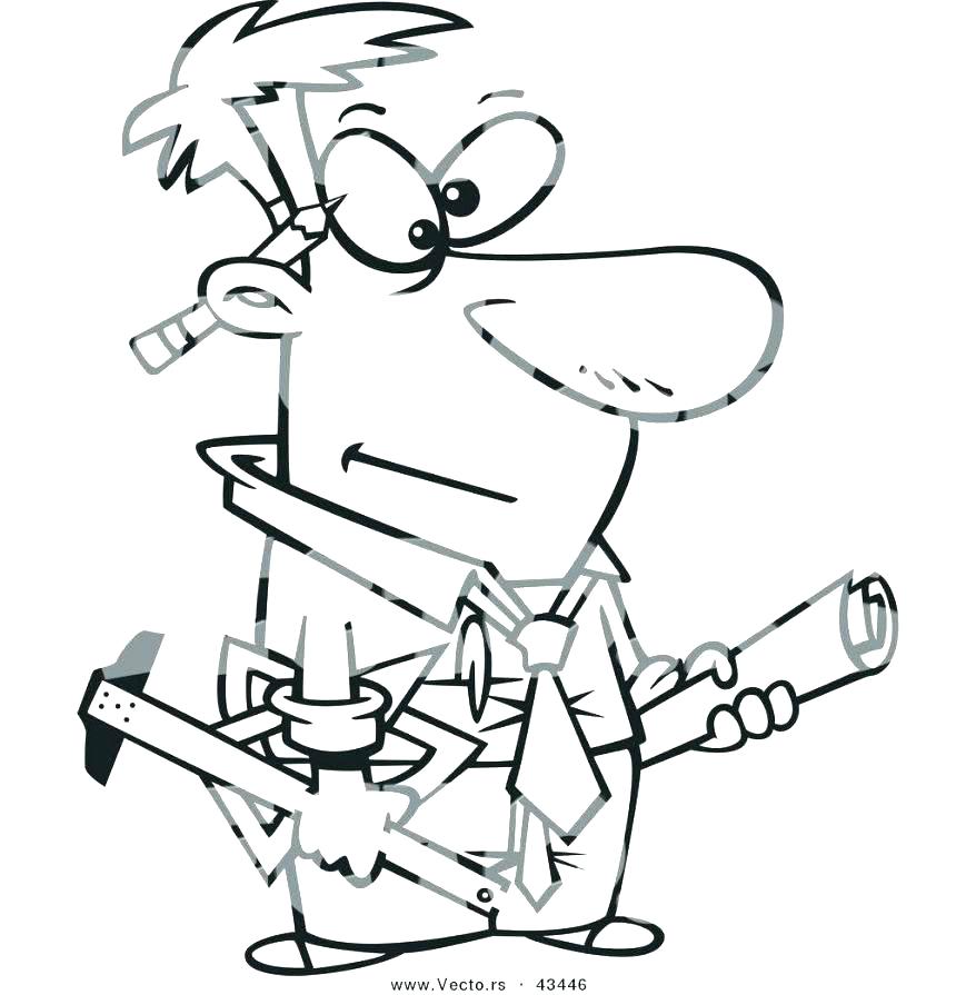 878x895 Hammer Coloring Construction Worker With And Tool Box Page